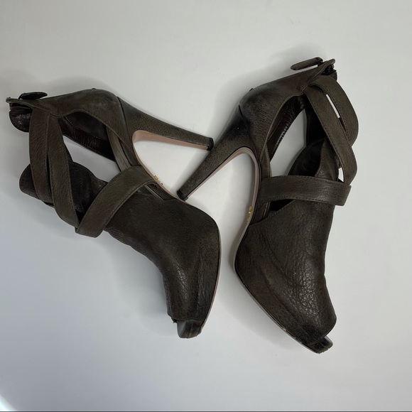 Prada Brown Suede Leather Cutout Peep-toe Stiletto Heels Platform Sz 37 Italy - Picture 13 of 14